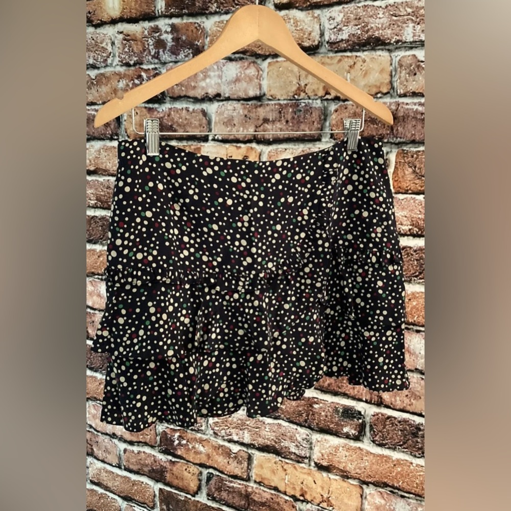 Nanette Lepore Navy Blue/Multicolor Polka Dot Ruffled Silk Mini Skirt Size 8 Med